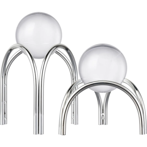 Sibyl Orb Stand 2 Piece Set in Silver Iron & Clear Glass