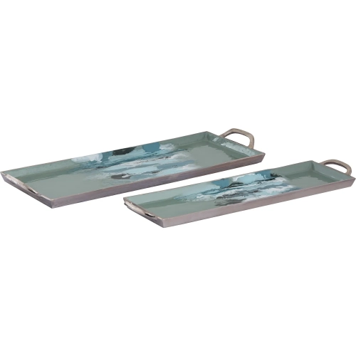 Spindrift Tray 2 Piece Set in Seafoam Green Enamel & Nickel Iron