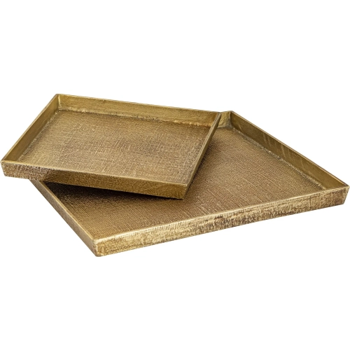 Square Linen Texture Tray 2 Piece Set in in Antique Brass Aluminum