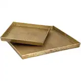 Square Linen Texture Tray 2 Piece Set in in Antique Brass Aluminum
