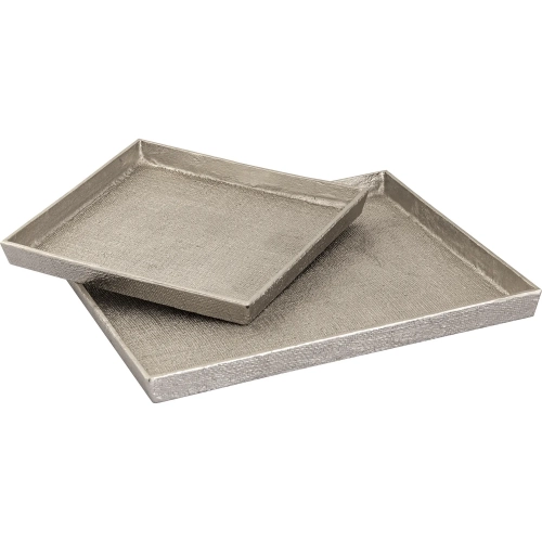 Square Linen Texture Tray 2 Piece Set in in Antique Nickel Aluminum