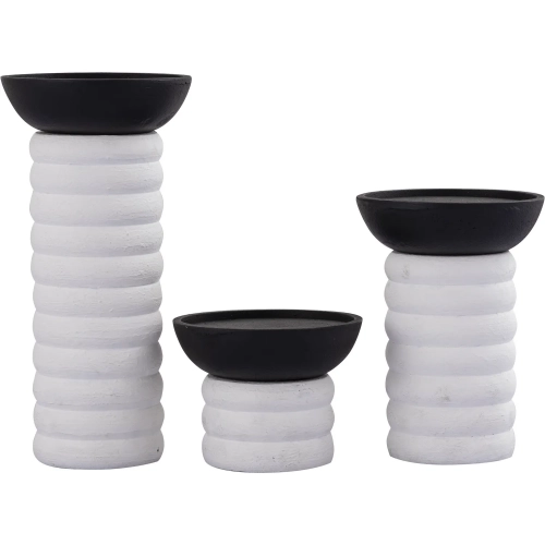 Stack Pillar Holder 3 Piece Set in Plaster White & Aged Black Aluminum