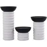 Stack Pillar Holder 3 Piece Set in Plaster White & Aged Black Aluminum