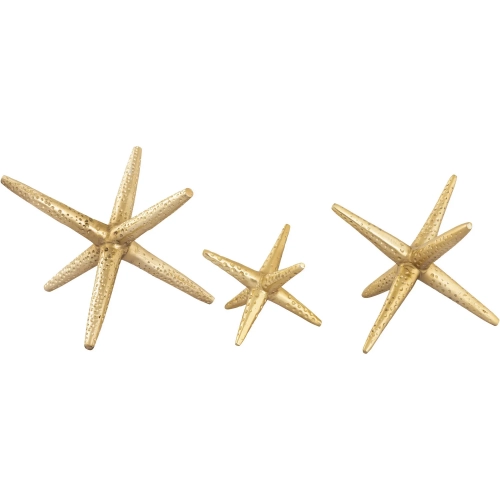 Star Jacks Decorative Sculpture 3 Piece Set in Polished Brass Aluminum