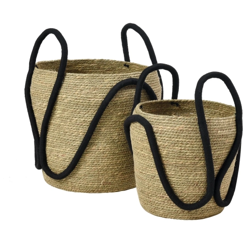 Steele Basket 2 Piece Set in Natural Seagrass & Black Fabric