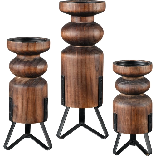 Stilton Candleholder 3 Piece Set in Natural Pine Wood & Oil Rubbed Bronze