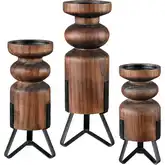 Stilton Candleholder 3 Piece Set in Natural Pine Wood & Oil Rubbed Bronze