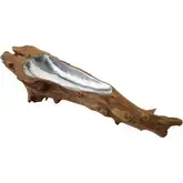 Teak Root Decorative Bowl in Natural Teak & Silver Aluminum