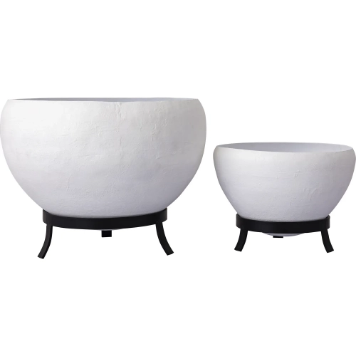 Teris Indoor Planter 2 Piece Set in Plaster White & Aged Black Iron