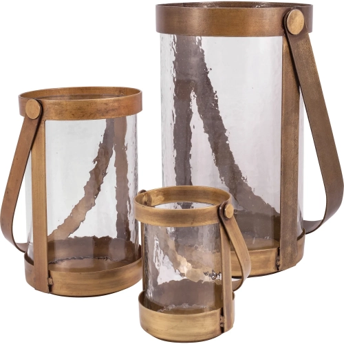 Tonal Lantern 3 Piece Set in Antique Brass & Water Glass