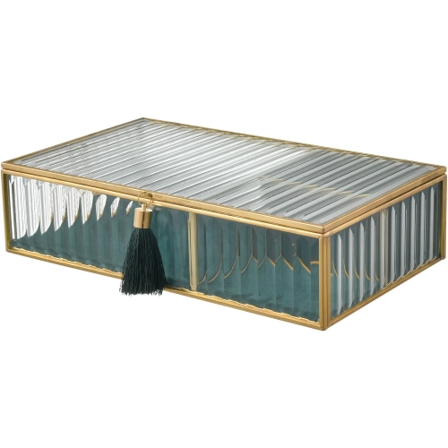 Tradd Decorative Box in Clear Glass, Gold & Green Velvet