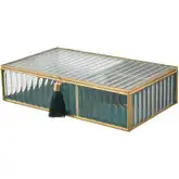 Tradd Decorative Box in Clear Glass, Gold & Green Velvet