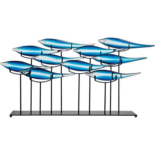 Tultui Decorative Fish Sculpture in Blue Glass & Black Metal