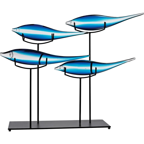 Tultui Decorative Fish Sculpture in Blue Glass & Black Metal