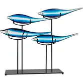 Tultui Decorative Fish Sculpture in Blue Glass & Black Metal