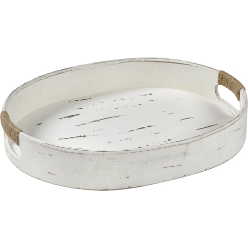 Waterfront Tray in Weathered White Wood & Natural Jute