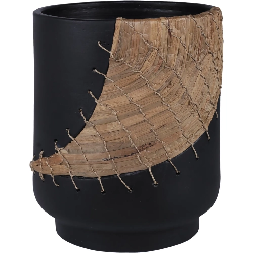 Wayde Vase in Black Terracotta & Natural Seagrass