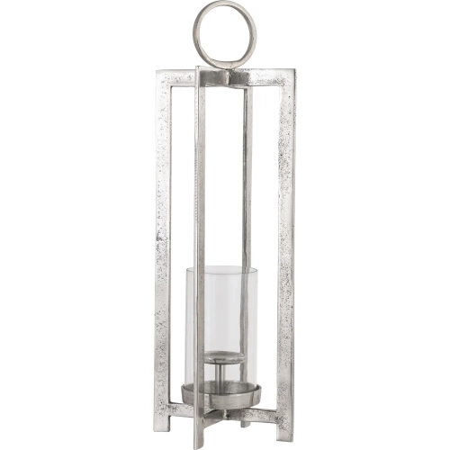 Wilmot Lantern in Silver Aluminum & Clear Glass