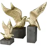 Winged Bird Sculpture 3 Piece Set in Gold & Aged Black Resin