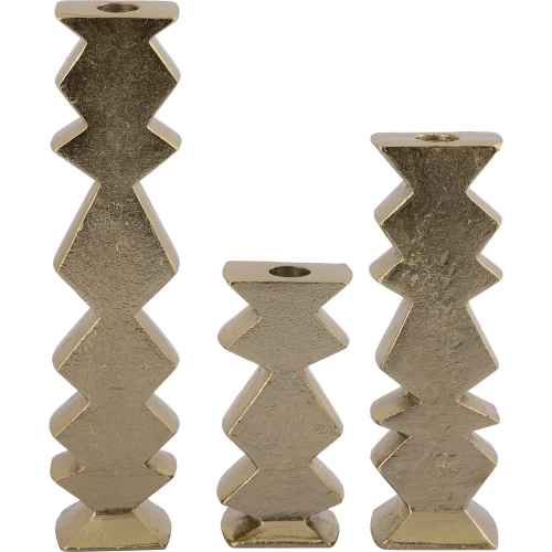 Zig Zag Taper Holder 3 Piece Set in Aged Brass Aluminum