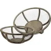 Wire Atlas Decorative Bowl 2 Piece Set in Antique Zinc Metal & Natural Wood