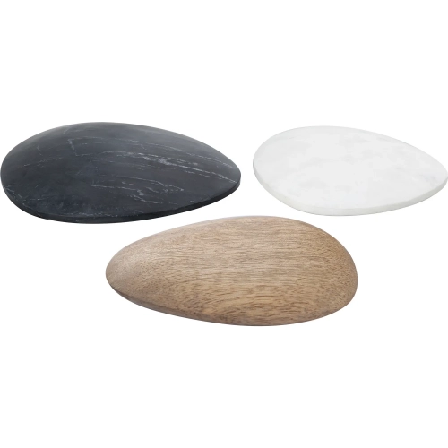 Cairn Decorative Sculptures 3 Piece Set in Black Marble, White Marble & Natural Wood