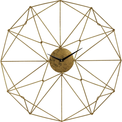 Angular Wirework Wall Clock in Brass & Black Iron