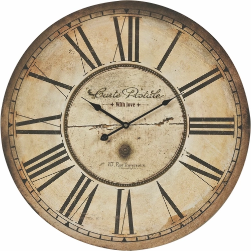 Carte Postal Wall Clock in Antique Cream & Black Iron