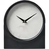 Jonah Table Clock in White Marbleized Glass & Black Metal