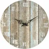 Wooden Roman Wall Clock in Weathered Blue Wood & Black Iron