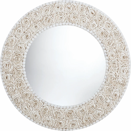 Abra Alba Floral Pattern White Clam Shell Wall Mirror