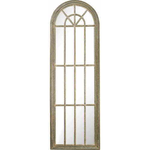 Arched Windowpane Wall Mirror in Aged Gray Wood