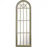 Arched Windowpane Wall Mirror in Aged Gray Wood