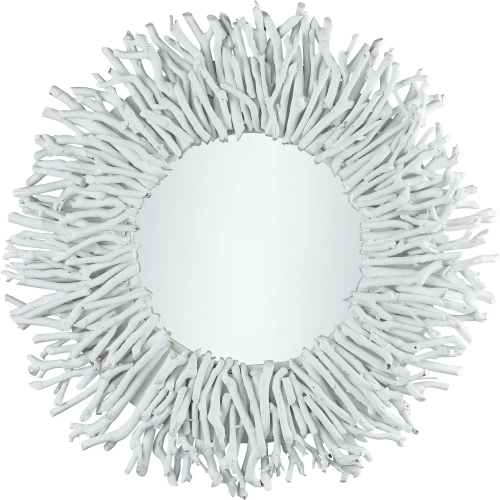 Birch Lane Round Wall Mirror in White Paulownia Wood