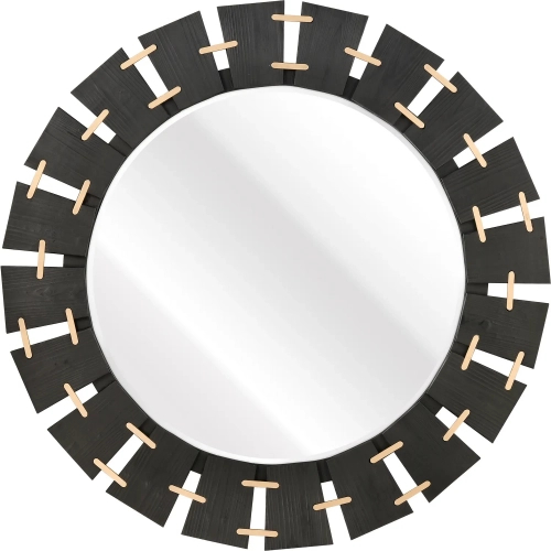Blade Oversized Round Mirror in Black Wood