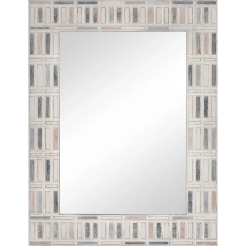 Derse Wall Mirror in Ivory & Multicolor Wood