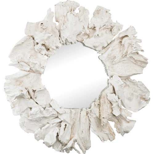 Ekwok Round Wall Mirror in White Wood