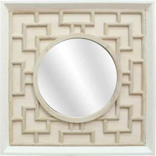 Finbar Mirror in Bleached White Rattan & Wood
