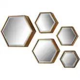 Hexagonal Wall Mirror 5 Piece Set in Gold Aluminum