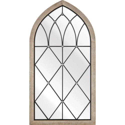 Irya Arched Wall Mirror in Weathered Brown Wood & Black Metal