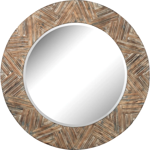 Large Round Wall Mirror in Natural Wood