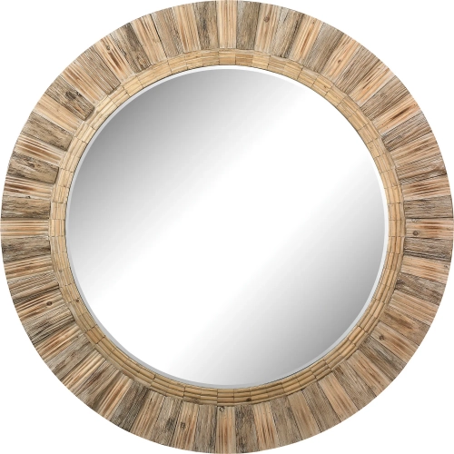 Oversized Round Wall Mirror in Natural Wood