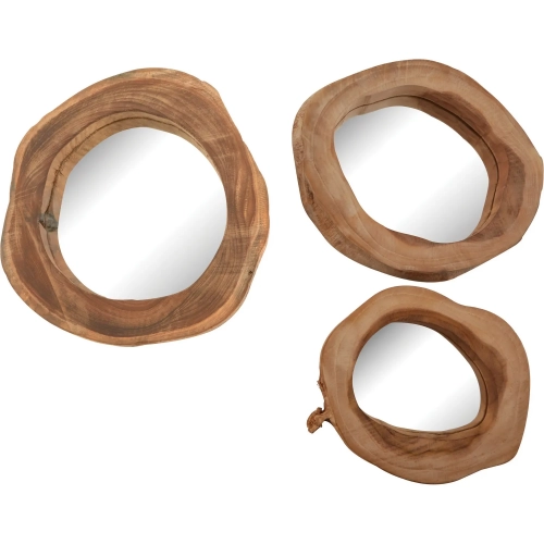 Teak Wood Wall Mirror 3 Piece Set in Natural Teak Wood