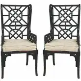 Bamboo Dining Accent Chair in Black Mahogany Wood & Beige Fabric (Set of 2)
