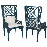 Bamboo Dining Accent Chair in Navy Blue Mahogany & Off White Fabric (Set of 2)