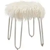 Betty Vanity Stool in White Faux Fur & Silver Iron