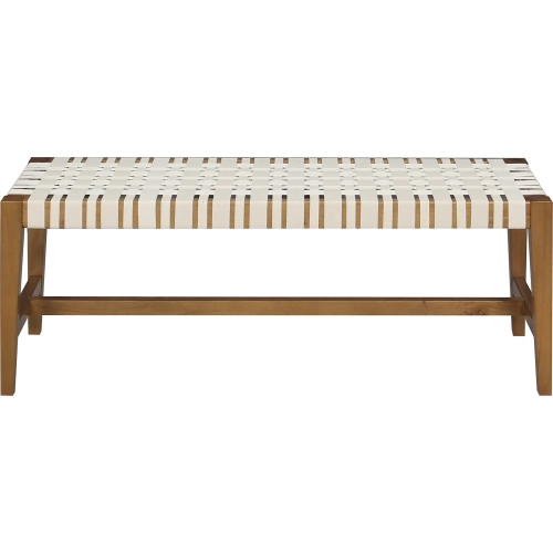 Causeway Bench in Natural Mahogany Wood & Cream Fabric