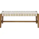 Causeway Bench in Natural Mahogany Wood & Cream Fabric