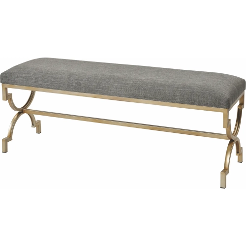 Comtesse 54" Bench in Gold Iron Metal & Gray Linen