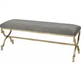 Comtesse 54" Bench in Gold Iron Metal & Gray Linen